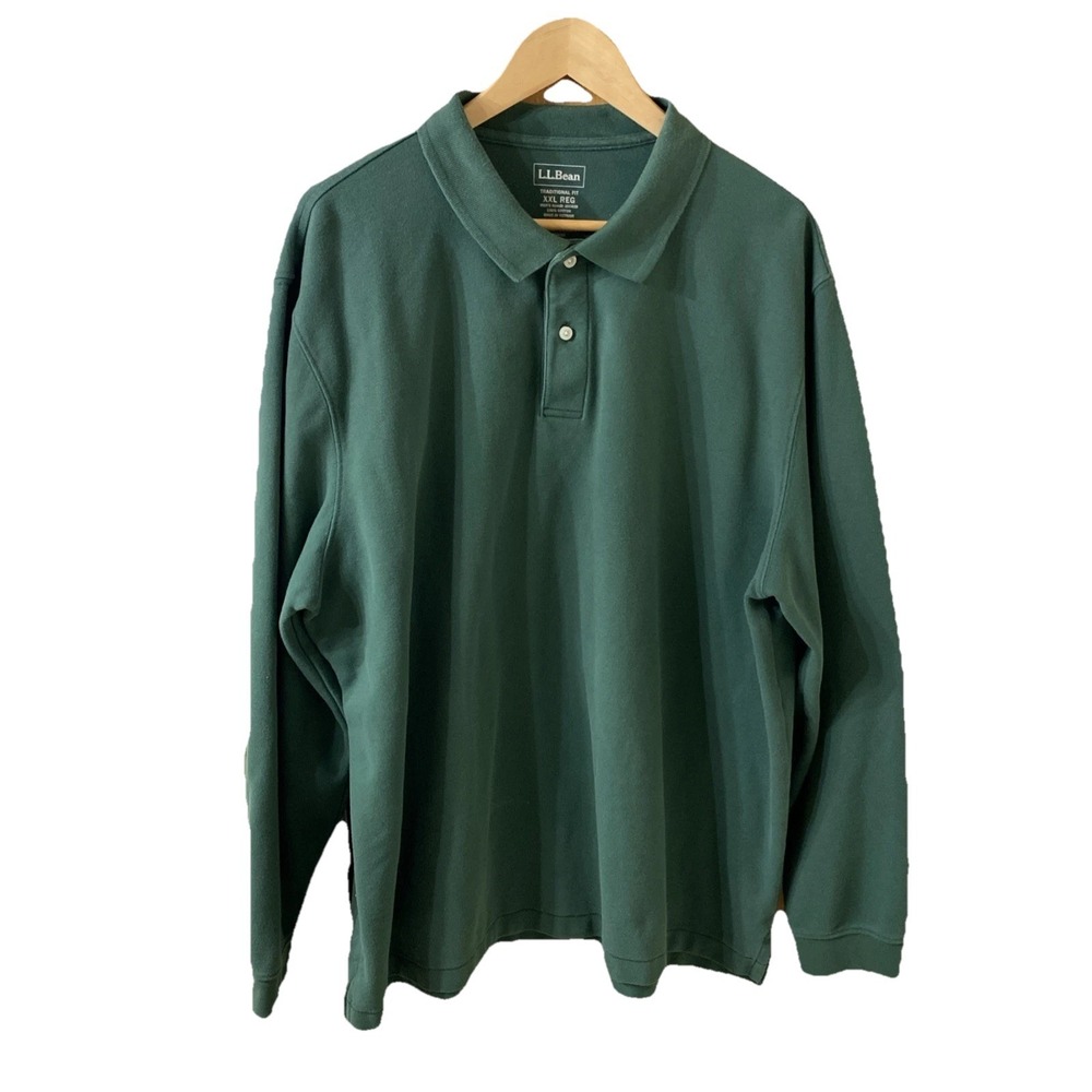 L.L. Bean Shirt Mens 2XL Forest Green Traditional Fit Long Sleeve Polo Cotton